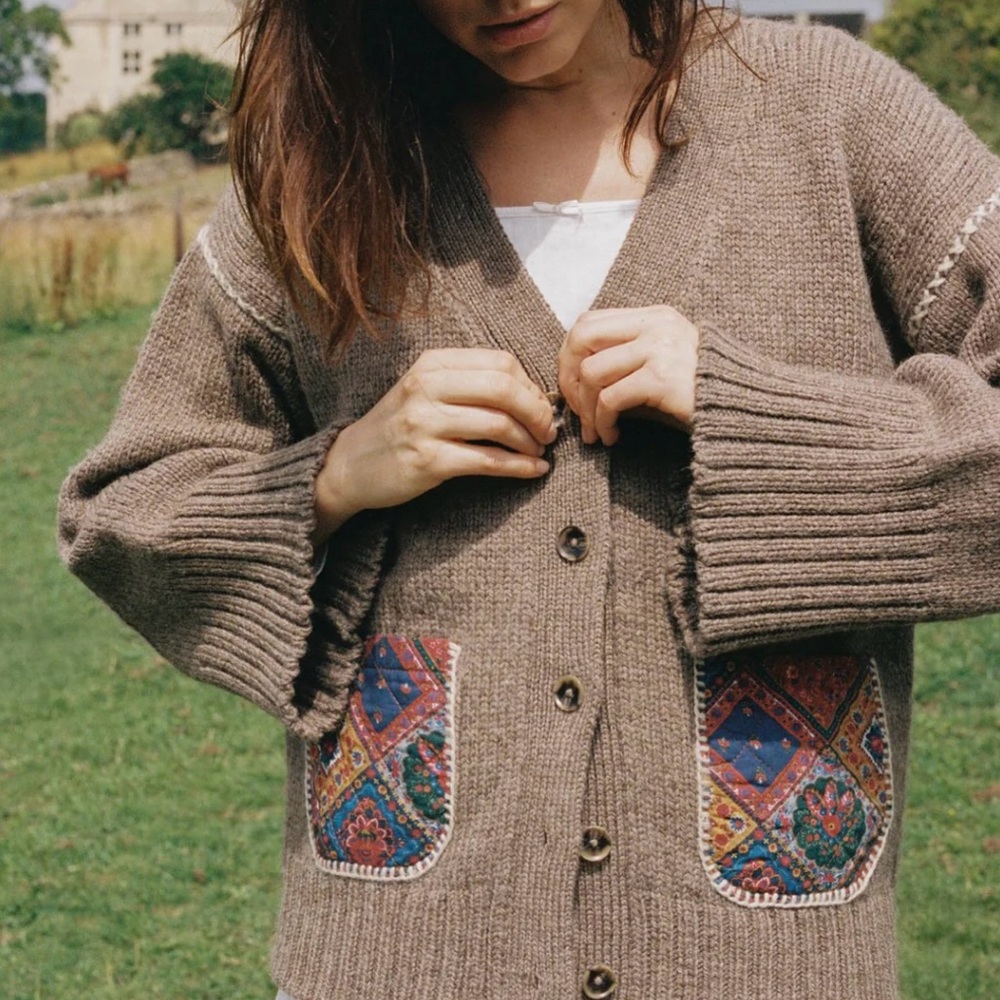 Christy Dawn Helga Cardigan in Pebble with Patchwork Pockets